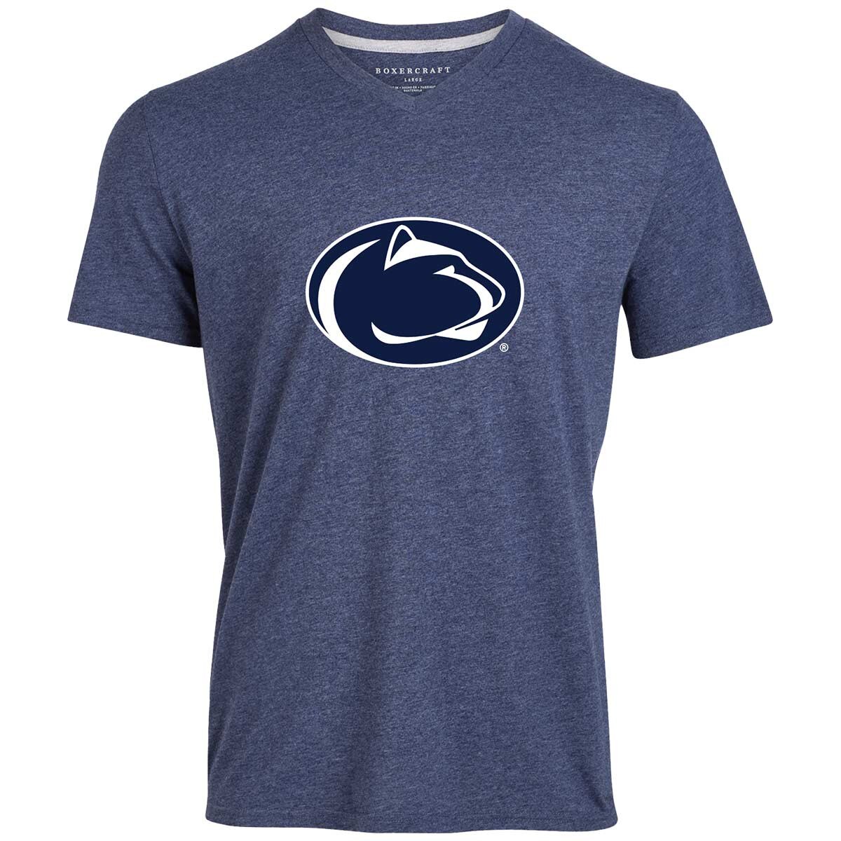 navy short sleeve t-shirt with v-neck Penn State Athletic Logo on chest